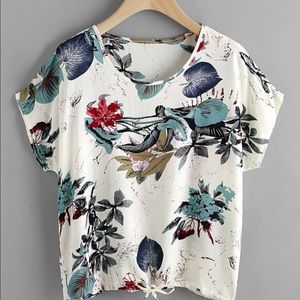 Jungle Print Dolman Sleeve Drawstring Top